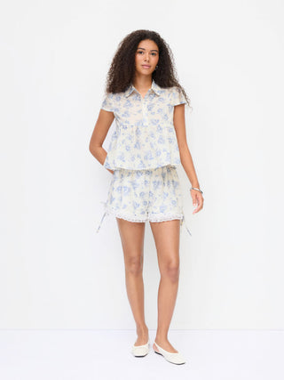 Woven Cotton-blend Floral Lace Trim Ruffle Bowknot Bloomer Micro Shorts For School Daily Casual Home