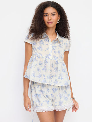 Woven Cotton-blend Floral Lace Trim Ruffle Bowknot Bloomer Micro Shorts For School Daily Casual Home