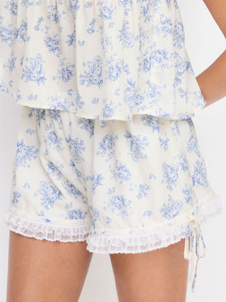 Woven Cotton-blend Floral Lace Trim Ruffle Bowknot Bloomer Micro Shorts For School Daily Casual Home