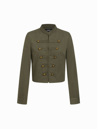 Cotton-blend Stand Collar Metal Detail Jacket