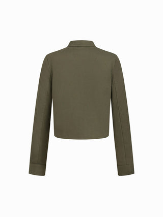 Cotton-blend Stand Collar Metal Detail Jacket
