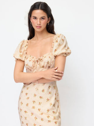 Satin Satin Floral Sweetheart Puff Sleeve Ruched Lettuce Trim Mermaid Maxi Dress For Date