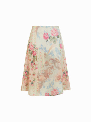Satin Satin Floral Mid Rise Flared Midi Skirt For Daily Casual Date