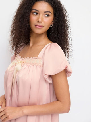 Satin Satin Square Neck Puff Sleeve Bowknot Babydoll Mini Dress For Daily Casual Date