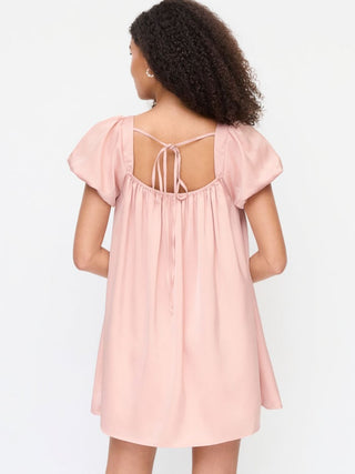 Satin Satin Square Neck Puff Sleeve Bowknot Babydoll Mini Dress For Daily Casual Date