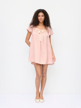 Satin Satin Square Neck Puff Sleeve Bowknot Babydoll Mini Dress For Daily Casual Date