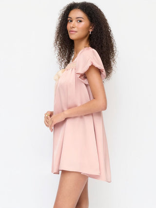 Satin Satin Square Neck Puff Sleeve Bowknot Babydoll Mini Dress For Daily Casual Date