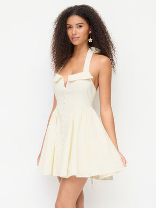 Woven Linen-blend Halter Neckline Bowknot A-line Mini Dress For Daily Casual Date