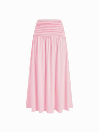 V-neck Twist Ruched Top & Mid Rise Ruched Flared Maxi Skirt Set