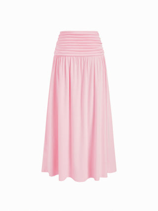 V-neck Twist Ruched Top & Mid Rise Ruched Flared Maxi Skirt Set