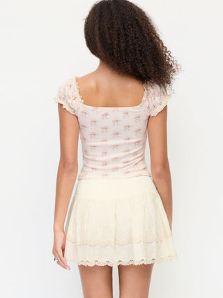 Cotton-blend Low Rise Textured Layered Ruched Mini Skort
