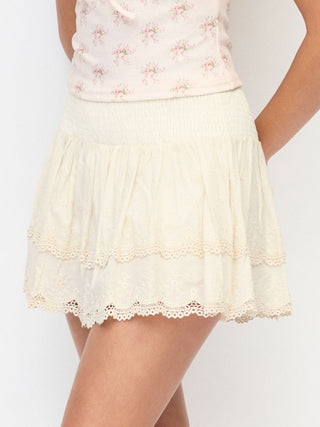 Cotton-blend Low Rise Textured Layered Ruched Mini Skort