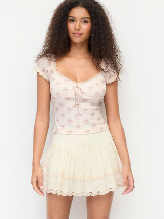 Cotton-blend Low Rise Textured Layered Ruched Mini Skort