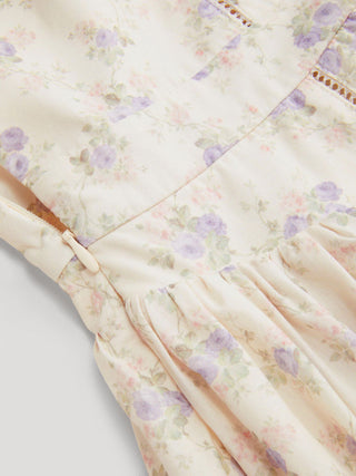 corset Cotton Cotton-blend Floral Square Neck Pleated Flared Mini Dress For Daily Casual Picnic