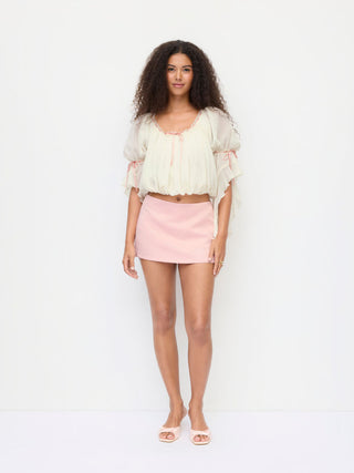 Chiffon Textured Chiffon Scoop Neck Ruffle Sleeve Ruched Bowknot Blouse For Daily Casual Date