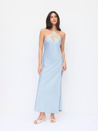 Satin Satin Halter Neckline Lace Panel Mermaid Maxi Dress For Party/Clubbing Wedding
