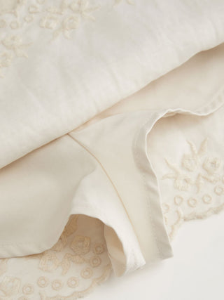 Woven Linen-blend Floral Embroidery Square Neck Top & Mid Rise Mini Skirt Set For Date Vacation