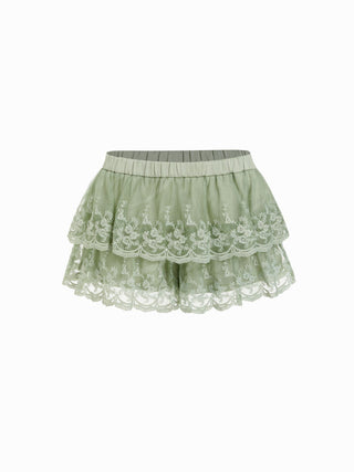 Mesh Mid Rise Lace Tiered Mini Skirt