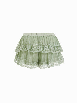 Mesh Mid Rise Lace Tiered Mini Skirt