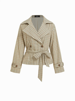Cotton-blend Collar Long Sleeve Belted Crop Windbreaker