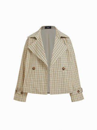 Cotton-blend Collar Long Sleeve Belted Crop Windbreaker