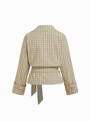 Cotton-blend Collar Long Sleeve Belted Crop Windbreaker
