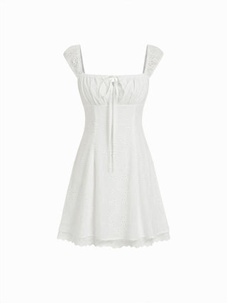 Square Neck Floral Knotted Mini Dress
