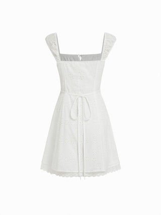 Square Neck Floral Knotted Mini Dress