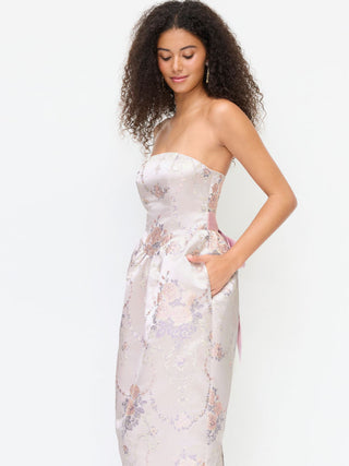 Jacquard Jacquard Floral Bandeau Bowknot Bubble Maxi Dress For Date Wedding