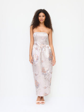 Jacquard Jacquard Floral Bandeau Bowknot Bubble Maxi Dress For Date Wedding