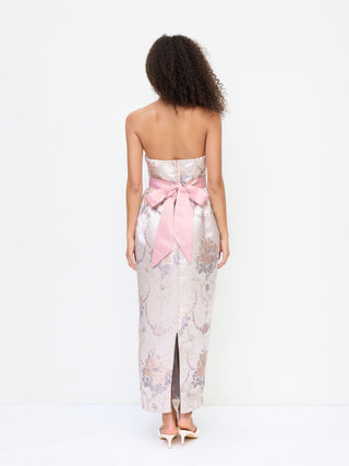 Jacquard Jacquard Floral Bandeau Bowknot Bubble Maxi Dress For Date Wedding