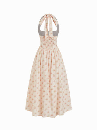 Cotton-blend Sculptural Halter Neck Ditsy Floral Shirred Milkmaid Midi Dress
