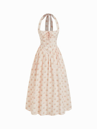 Cotton-blend Sculptural Halter Neck Ditsy Floral Shirred Milkmaid Midi Dress