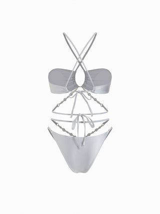 Ruched Crisscross Bikini with Pearl Chain Set