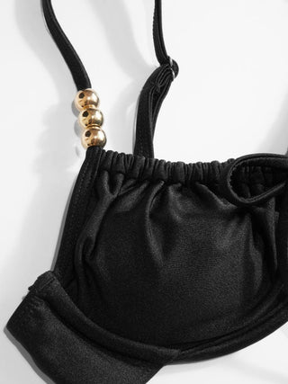 Sweetheart Neckline Ruched Bead Detail Underwire Low Rise Bikini Set