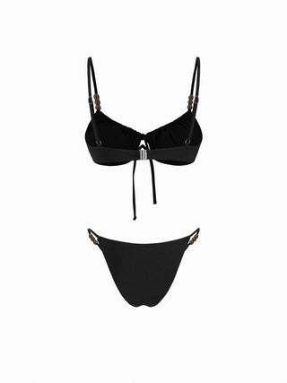 Sweetheart Neckline Ruched Bead Detail Underwire Low Rise Bikini Set