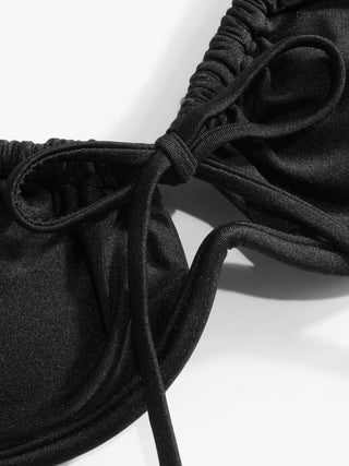 Sweetheart Neckline Ruched Bead Detail Underwire Low Rise Bikini Set