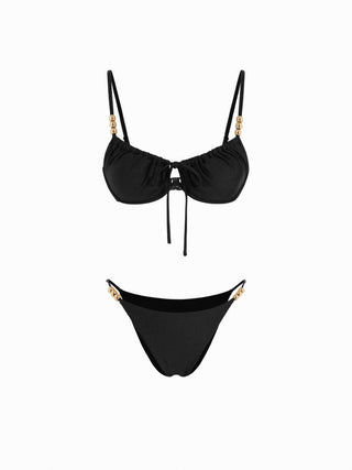 Sweetheart Neckline Ruched Bead Detail Underwire Low Rise Bikini Set