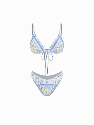 V-neck Lemon Graphic Bracelet Low Rise Cheeky Bikini Set