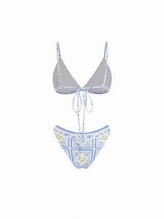 V-neck Lemon Graphic Bracelet Low Rise Cheeky Bikini Set