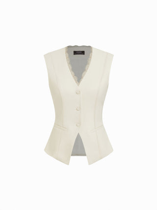 V-neck Lace Trim Waistcoat Top