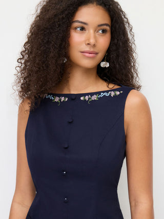 Cotton Cotton-blend Floral Boat Neck Embroidery A-line Mini Dress For Daily Casual Date