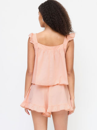 Woven Cotton Square Neck Bowknot Tank & High Rise Shorts Loungewear Set For Home Bedroom