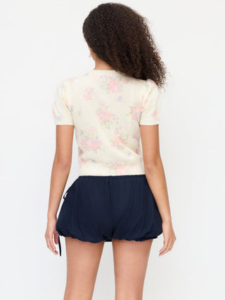 Woven Cotton-blend Mid Rise Lace Trim Bubble Mini Skort For School Daily Casual