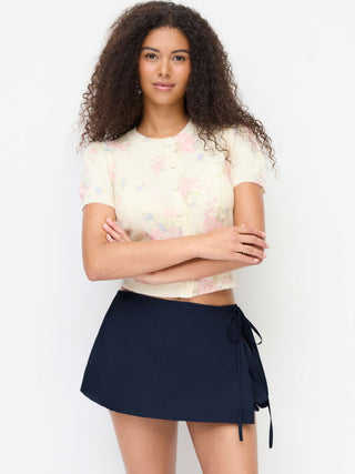 Woven Cotton-blend Mid Rise Lace Trim Bubble Mini Skort For School Daily Casual