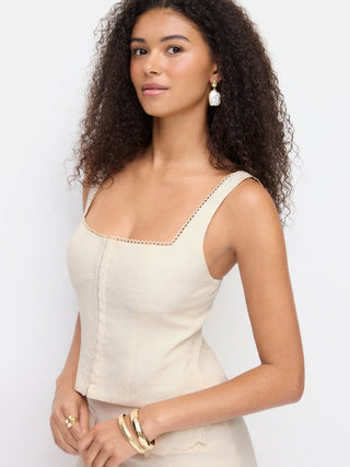 Woven Linen-blend Floral Embroidery Square Neck Top & Mid Rise Mini Skirt Set For Date Vacation