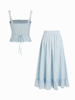 Cotton Cotton-blend Textured Lace Cami Top & Mid Rise Maxi Skirt Set For Daily Casual Vacation