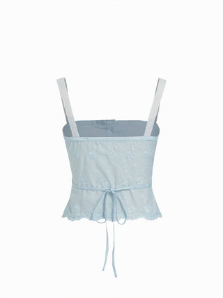 Cotton Cotton-blend Textured Lace Cami Top & Mid Rise Maxi Skirt Set For Daily Casual Vacation