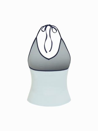 Cape Cod 25 Cotton-blend Graphic V-neck Backless Halter Top