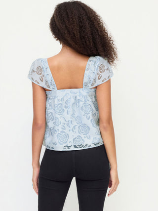 Woven Textured Floral Square Neck Puff Sleeve Bowknot Lace Trim Blouse For Daily Casual Date